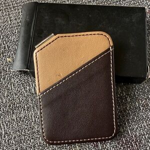 Tan Leather Card Holder with Silver Clip